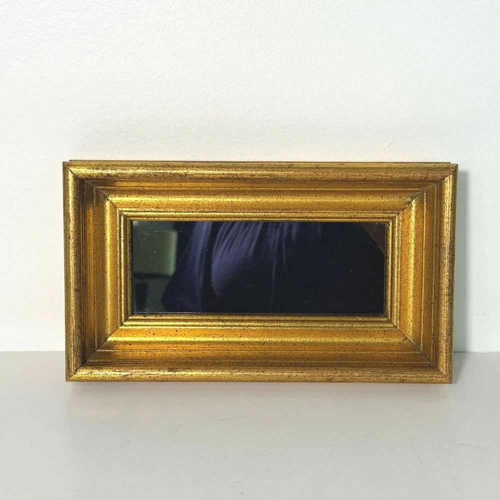 Vintage Gold Framed Smoky Gray Wall Mirror Narrow Accent Hollywood Regency